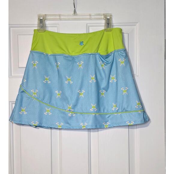Ladies BIRDIES AND BOWS Blue & Lime Green Golf Tennis‎ Knit Skort size M - Picture 3 of 6